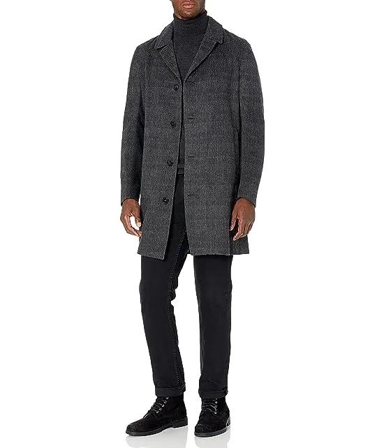 Men's Cashmere Single Breasted Walking Coat with Leather Details