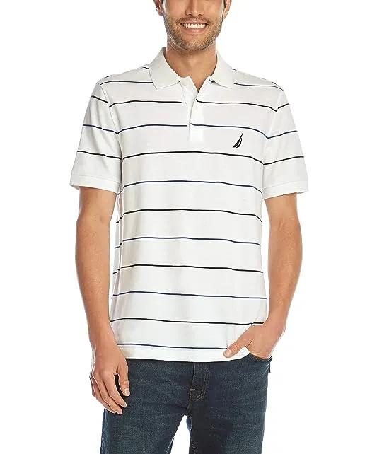 Men's Classic Fit Short Sleeve 100% Cotton Pique Stripe Polo Shirt