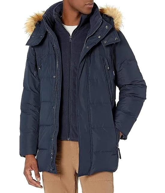 Men's Conway Hooded Matte Shell Parka Jacket with Removable Faux Fur