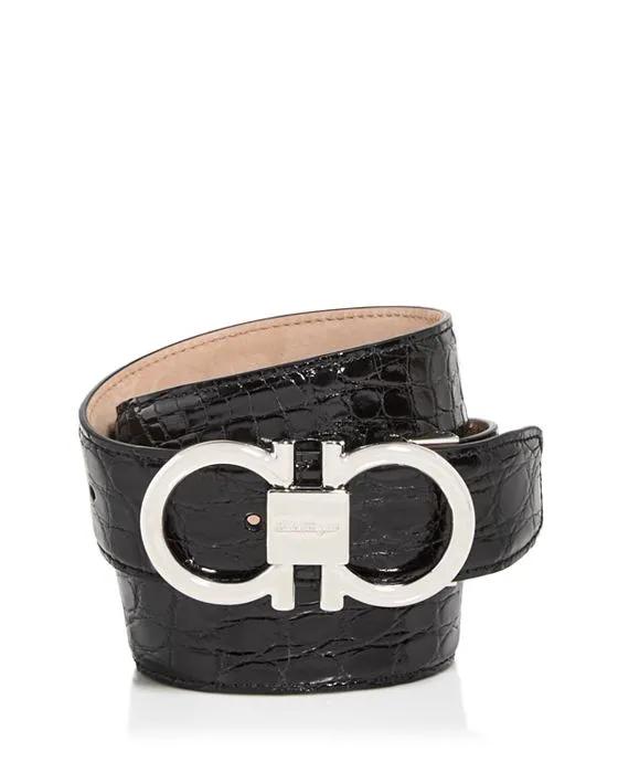 Men's Double Gancini Croc Embossed Patent Leather Belt