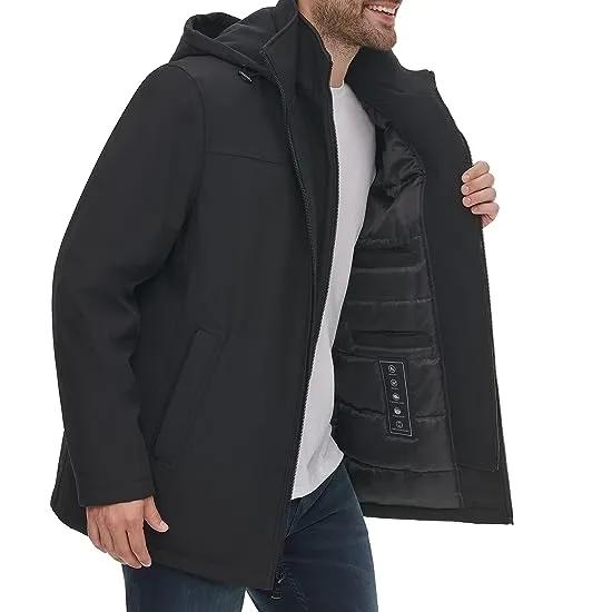 Men's Hooded Rip Stop Water and Wind Resistant Jacket with Fleece Bib