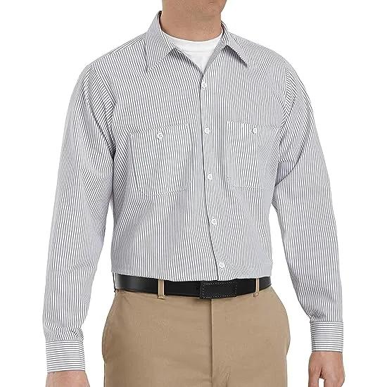 Men's Industrial Stripe Work Shirt, Regular Fit, Short Sleeve