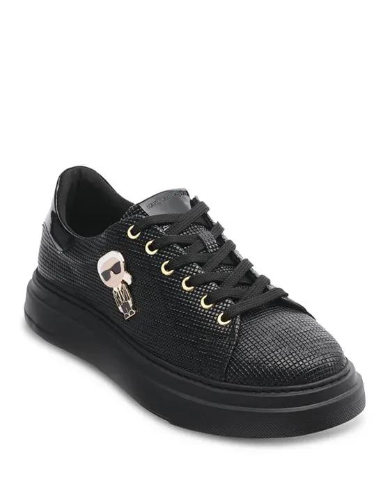 Men's Leather Caricature Logo Low Top Sneakers
