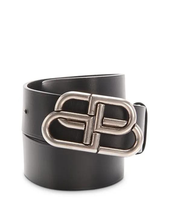 Men's Logo Buckle Leather Belt