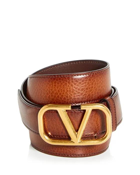 Men's Logo Buckle Leather Belt  