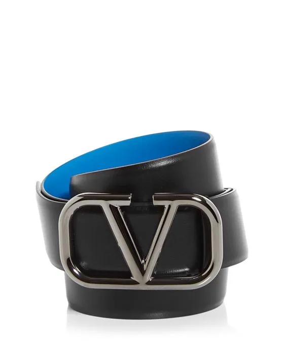 Men's Logo Buckle Reversible Leather Belt 