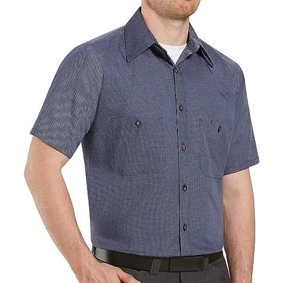 Men's Micro-Check Uniform Shirt, Khaki/Black Check, Short Sleeve