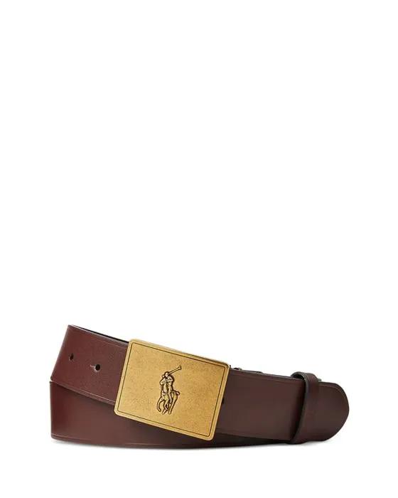 Men's Pony Plaque Buckle Leather Belt