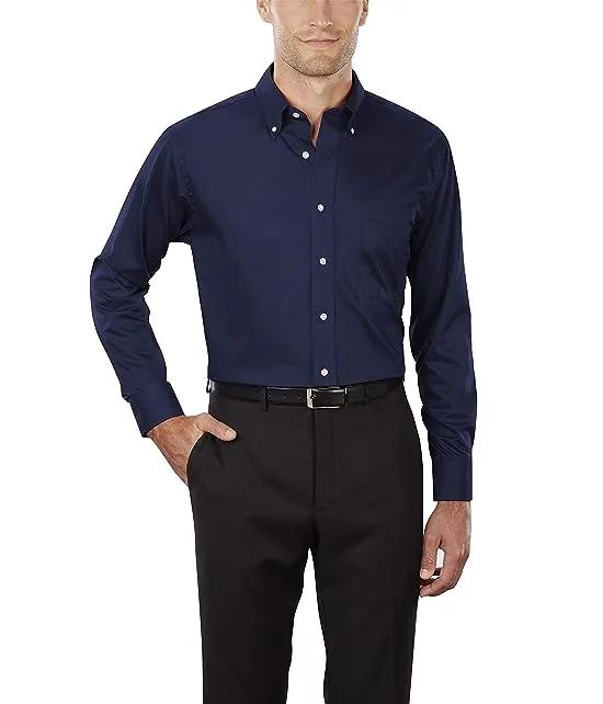 Men's Regular Fit Twill Solid Button Down Collar Dress Shirt