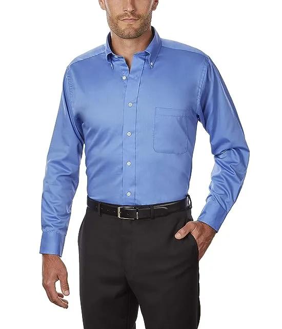 Men's Regular Fit Twill Solid Button Down Collar Dress Shirt