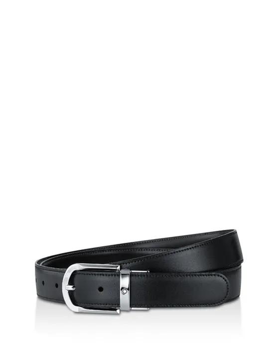 Men's Shiny Palladium-Coated Reversible Leather Belt