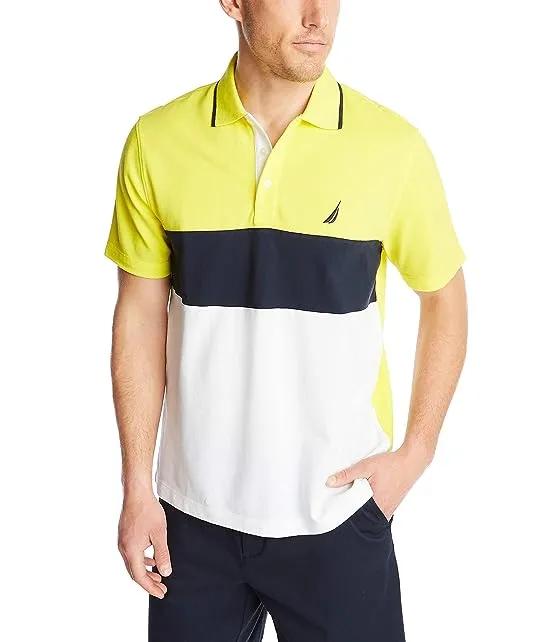 Men's Short Sleeve 100% Cotton Pique Color Block Polo Shirt