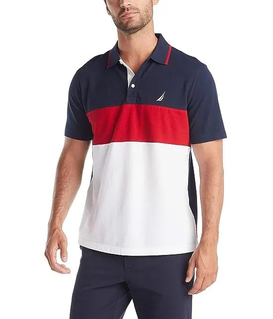 Men's Short Sleeve 100% Cotton Pique Color Block Polo Shirt