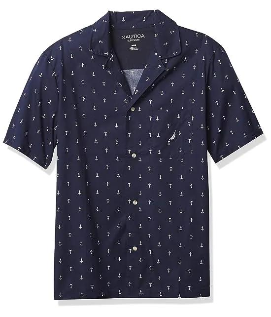 Men's Short Sleeve 100% Cotton Soft Woven Button Down Pajama Top