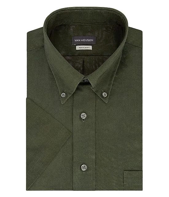 Men's Short Sleeve Dress Shirt Regular Fit Oxford Solid