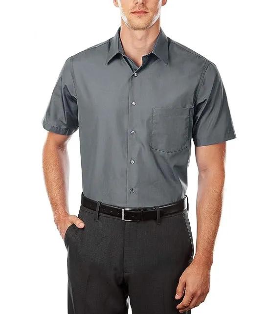 Men's Short Sleeve Dress Shirt Regular Fit Poplin Solid