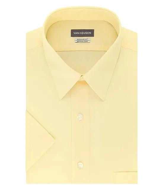 Men's Short Sleeve Dress Shirt Regular Fit Poplin Solid