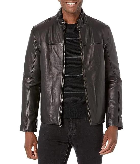 Men's Smooth Lamb Leather Jacket With Convertible Collar