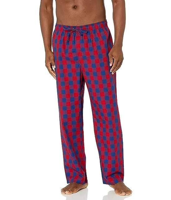 Men's Soft Woven 100% Cotton Elastic Waistband Sleep Pajama Pant, Red, Large