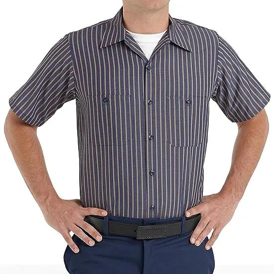 Men's Striped Industrial Work Shirt with Pencil Stall, Regular Fit, Short Sleeve, Extra Large Tall