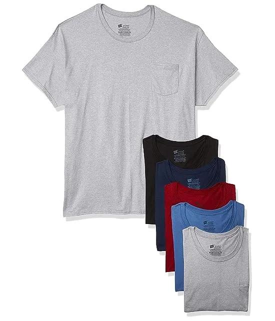 Men's Tagless Cotton Crew Undershirt with Pocket – Multiple Packs and Colors