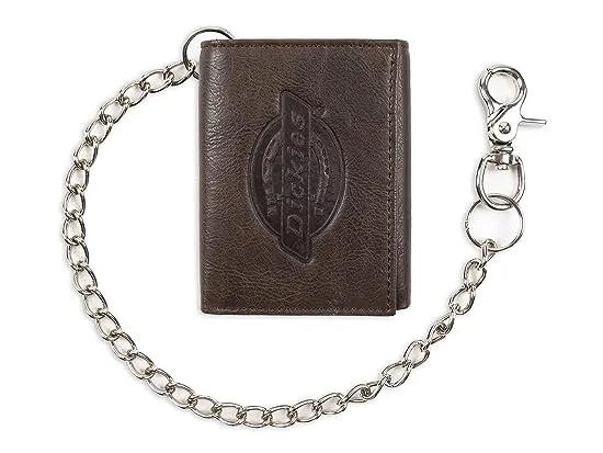 Men's Trifold Chain Wallet with Id Window and Credit Card Pockets