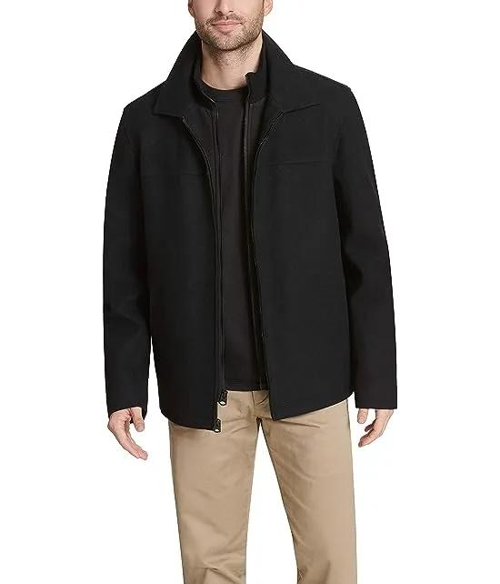 Men's Wool Blend Open Bottom Jacket with Quilted Bib