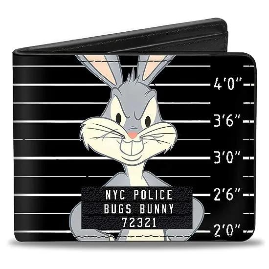 Mens Buckle-down Pu Bifold - Bugs Bunny Nyc Police Mug Shot Black/White Bi Fold Wallet, Multicolor, 4.0 x 3.5 US