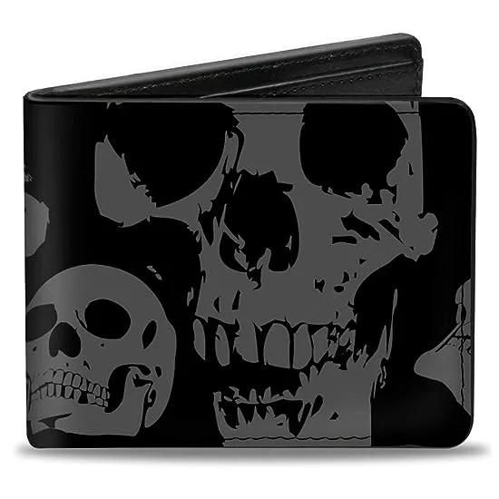Mens Buckle-down Pu Bifold - Skulls Stacked Weathered Black/Gray Bi Fold Wallet, Multicolor, 4.0 x 3.5 US