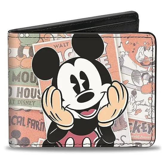 Mens Classic Mickey Sitting Pose Close-up Stacked Comics Bi Fold Wallet, Multicolor, Standard Size US