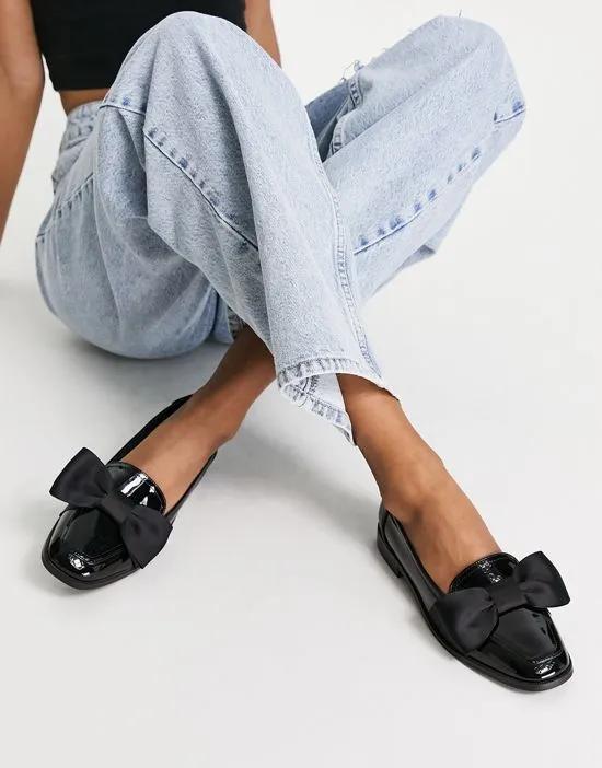 Mentor bow loafer flat shoes in black patent