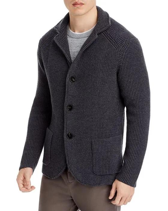 Merino Wool Barley Stitch Regular Fit Sweater Jacket