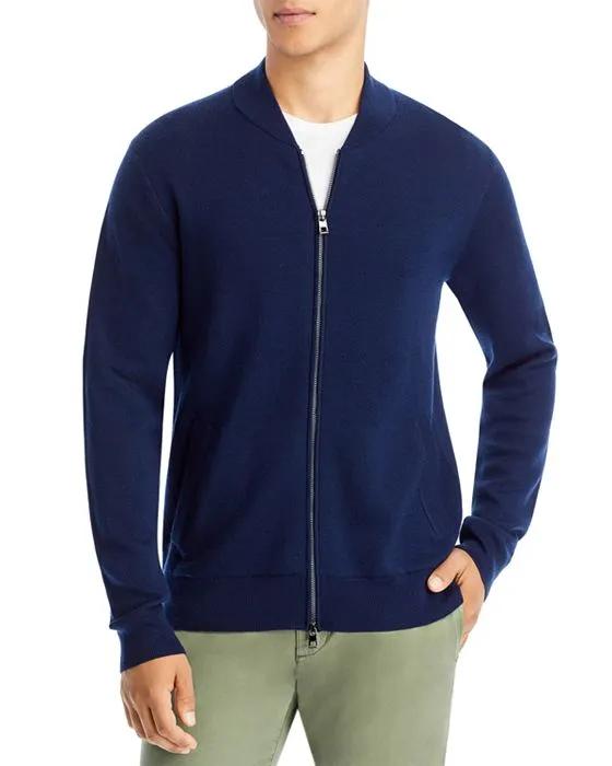 Merino Wool Regular Fit Full Zip Baseball Collar Cardigan