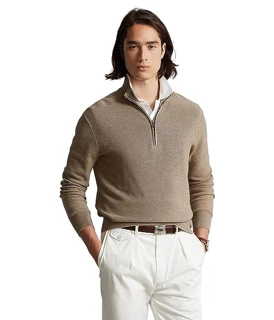 Mesh-Knit Cotton 1/4 Zip Sweater