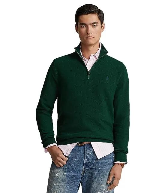 Mesh-Knit Cotton 1/4 Zip Sweater