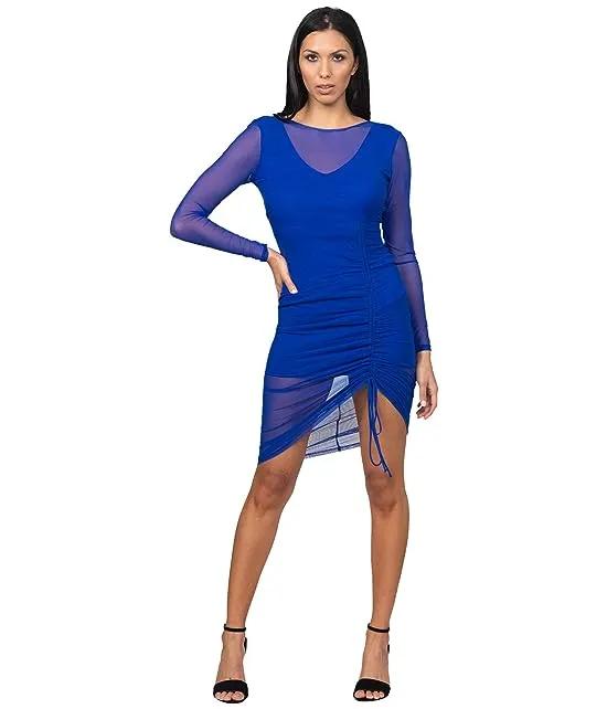Mesh Long Sleeve Side Ruched Dress