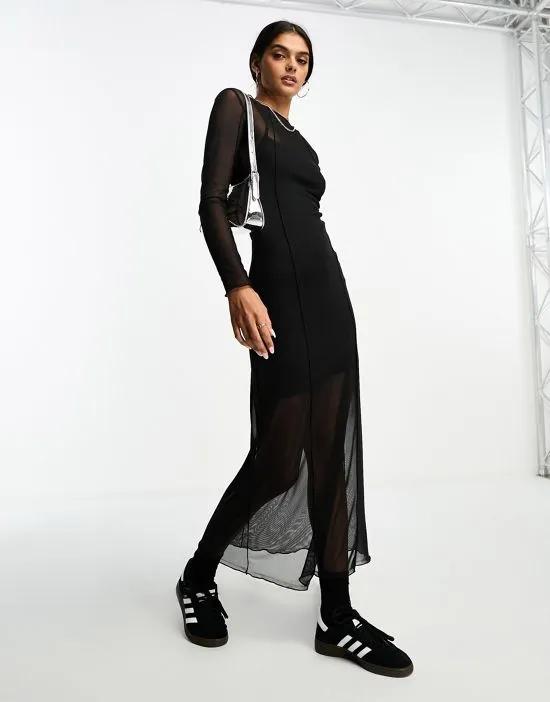 mesh maxi dress in black