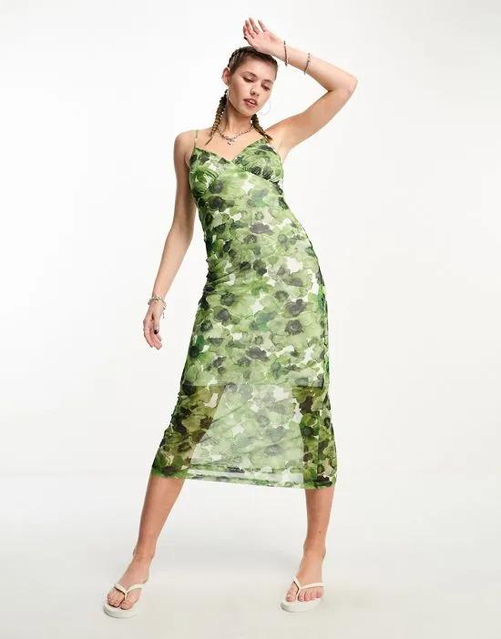 mesh maxi dress in green floral