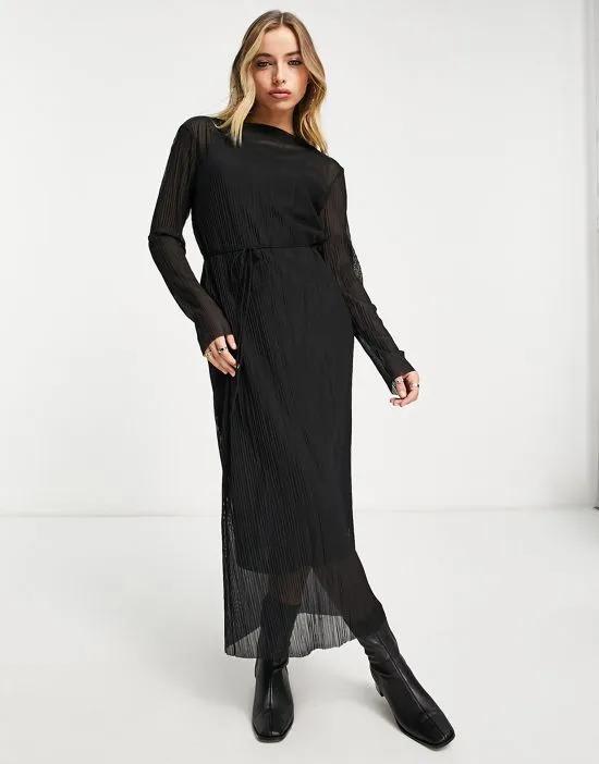 mesh midi dress in black