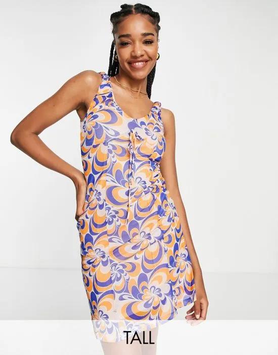 mesh mini dress in swirl print