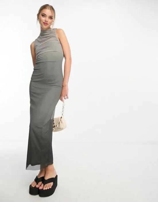 mesh sleeveless maxi dress in gray