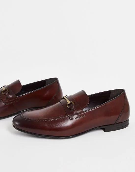 metal trim loafers in brown leather