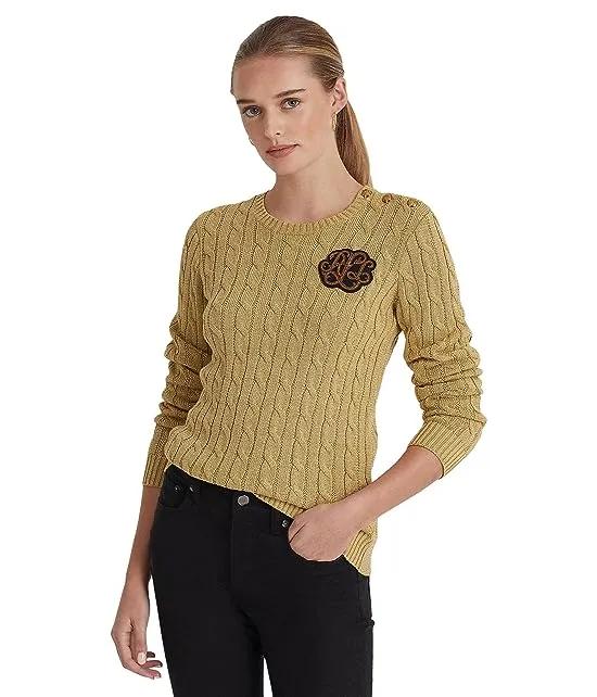 Metallic Button-Trim Cable-Knit Sweater