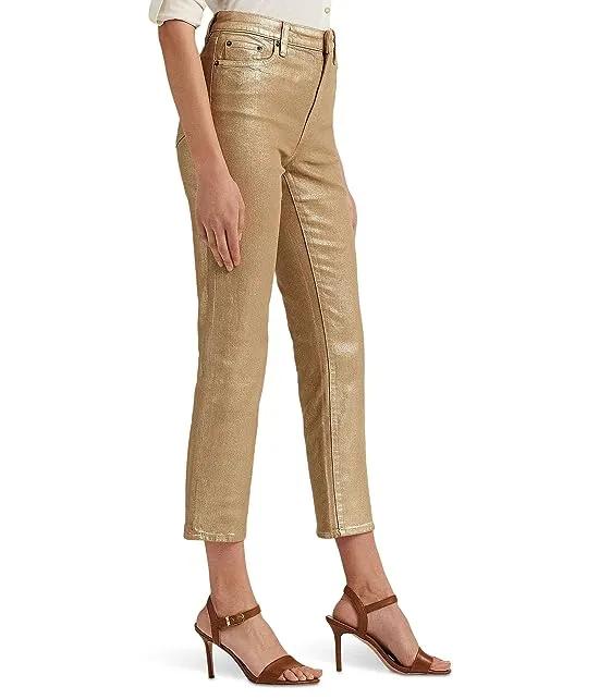 Metallic High-Rise Straight Ankle Jeans in Belle Wash