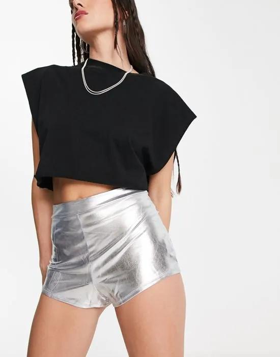 metallic hotpants with fanny ruching in silver