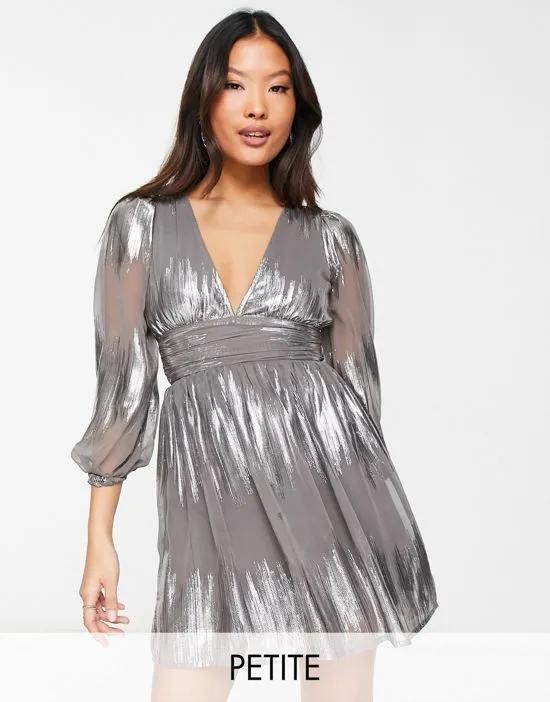 metallic thread mini dress in silver