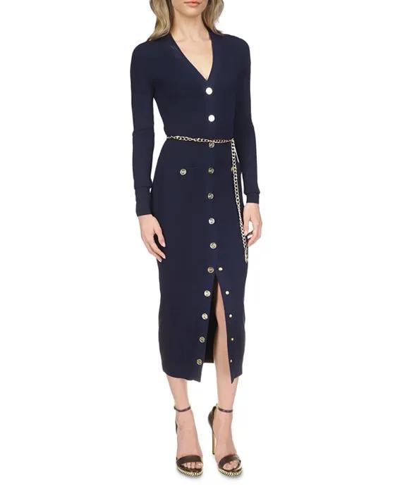 MICHAEL Belted Snap Front Midi Dress