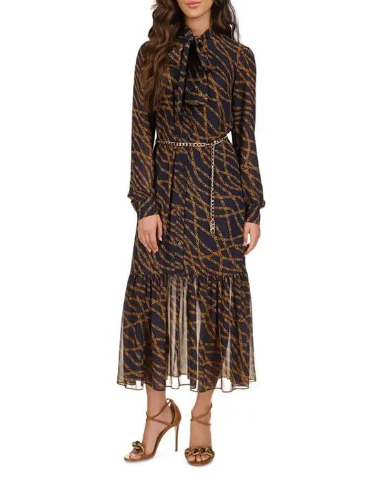 MICHAEL Printed Tie Neck Dress