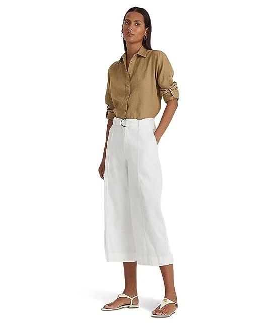 Micro-Sanded Twill Belted Wide-Leg Pants