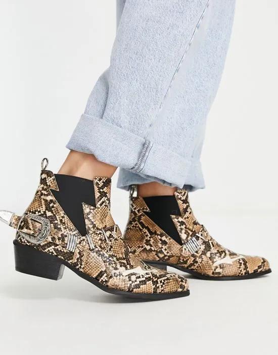 mid heel ankle boots in snake print